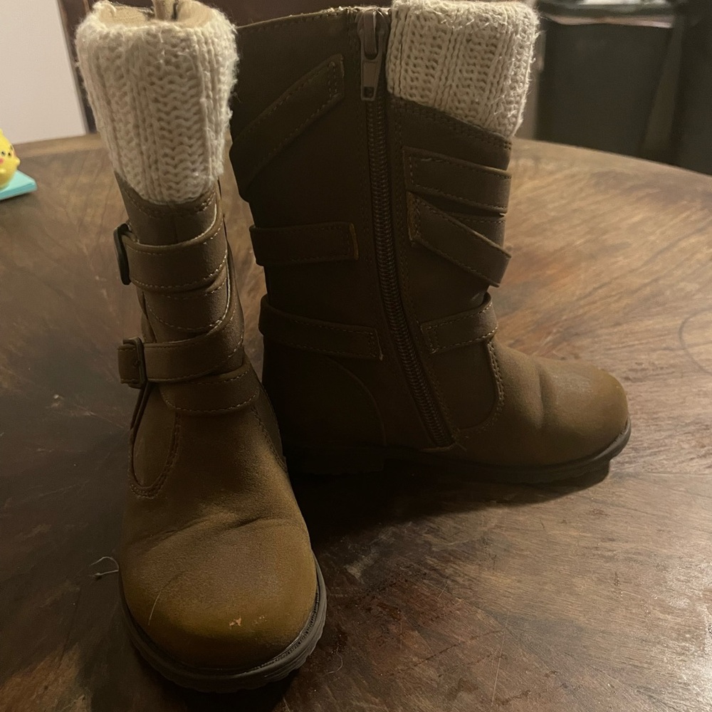 Kids Brown Winter Rain & Snow Boots with Knit Cuff
